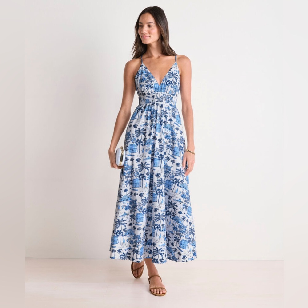 VINEYARD VINES Sconset Maxi Nautical Navy Elegant Blue Floral Maxi Dress Small S